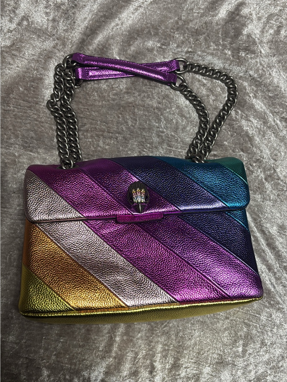 Kurt Geiger Metallic Rainbow Chevron Shoulder Bag with Chain Strap